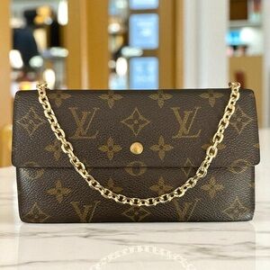 Louis Vuitton Monogram Leather International Trifold Wallet on a Gold Chain